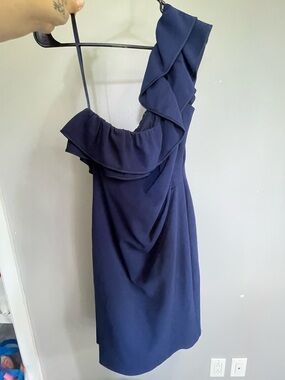 Ralph Lauren One-Shoulder Navy Ruffle Dress